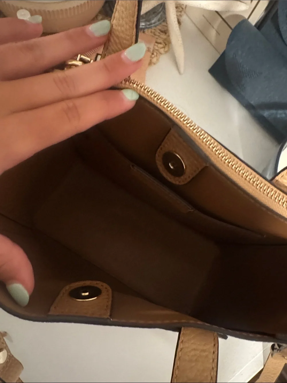 Michael Kors Colorblock Leather Satchel in Brown, Tan & White
